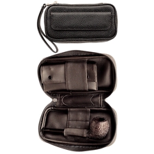 2 Pipe Carrying Case with Tobacco Pouch Vinyl Pebble Grain