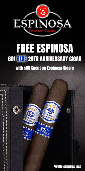 Free Espinosa 601 Blue 20th Anniversary Cigar with $50 Spent on Espinosa Cigars