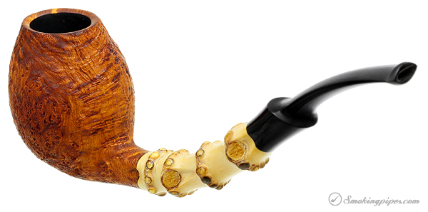 J. Alan Pipes Sandblasted Bent Egg with Bamboo