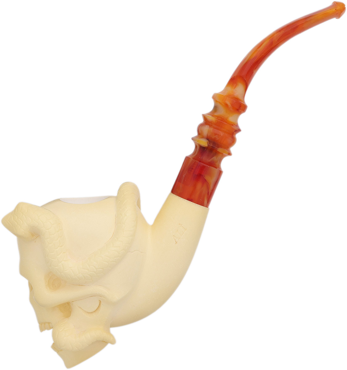 AKB Meerschaum Carved Skull with Snake (Ali) (with Case)