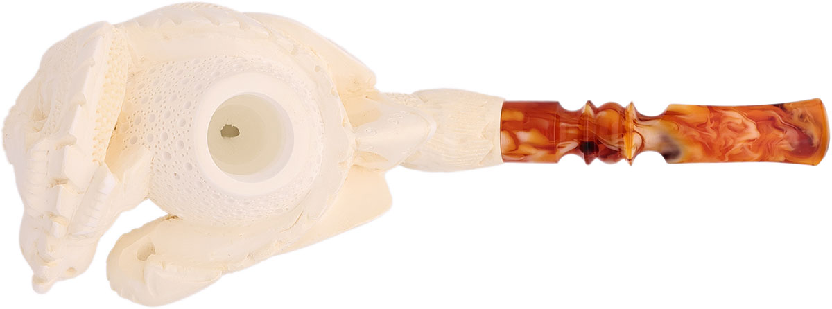 AKB Meerschaum Carved Dragon Claw Holding Lattice Egg and Dragon (with Case)