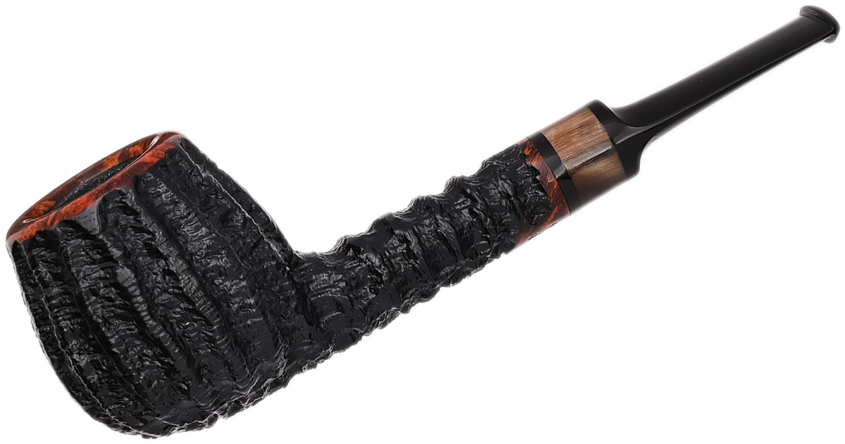 Rusticated Billiard with Horn Tobacco Pipe