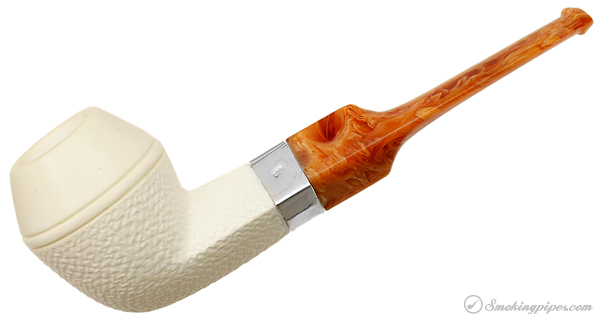 Misc. Estate Unknown Meerschaum Partially Rusticated Bulldog with Silver (with Case) (Unsmoked)