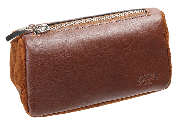Stands & Pouches Savinelli Leather 2 Pipe and Tobacco Bag - Brown
