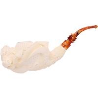 AKB Meerschaum Carved Dragon Claw Holding Lattice Egg and Dragon (with Case)